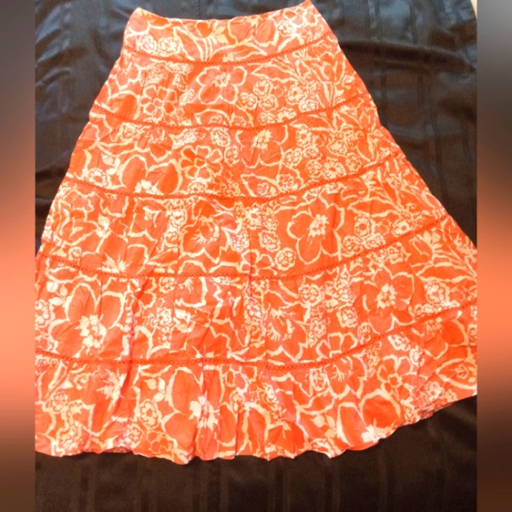 Orange & White Floral Jones New York Skirt